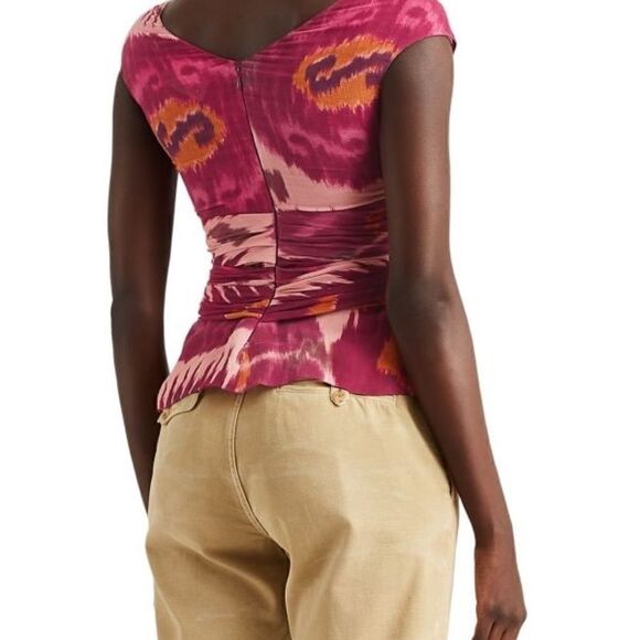 Ralph Lauren Collection Idonia Sleeveless Crisscross Voile Blouse in Multi Ikat - Picture 15 of 17